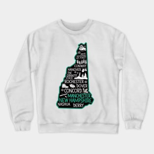 New Hampshire Manchester cute map Conway Hanover Rochester Dover Nashua Derry The Granite State Crewneck Sweatshirt